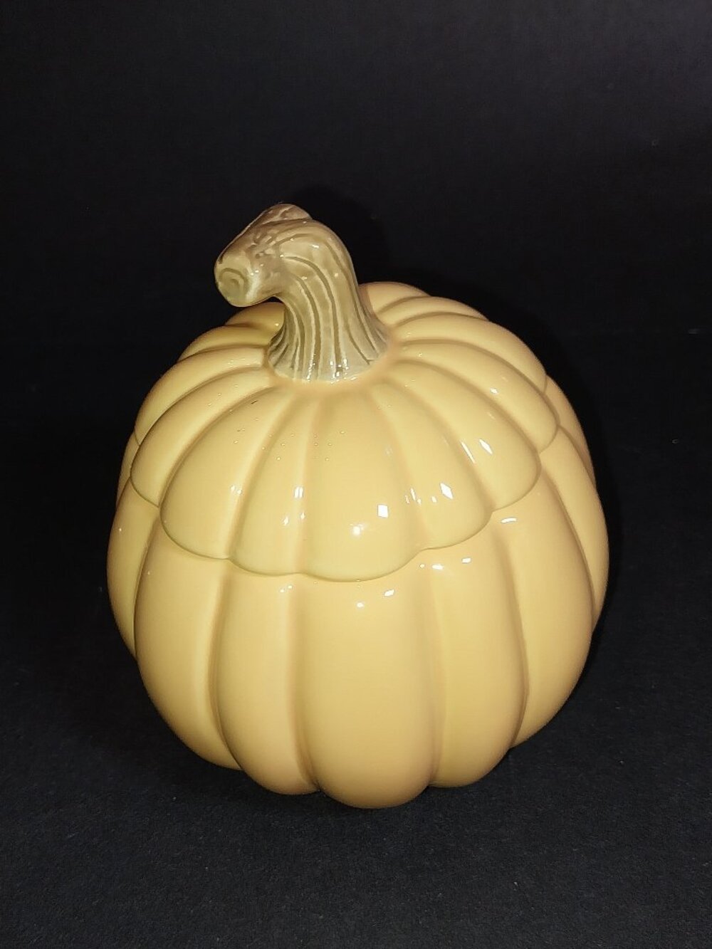 Hallmark Small Yellow Pumpkin Ceramic Bowl/Candle Holder with Lid